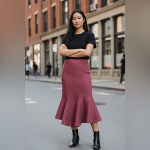 Asymmetrical Dusty Rose/Mauve Retro Look Ruffle Ribbed Skirt Small